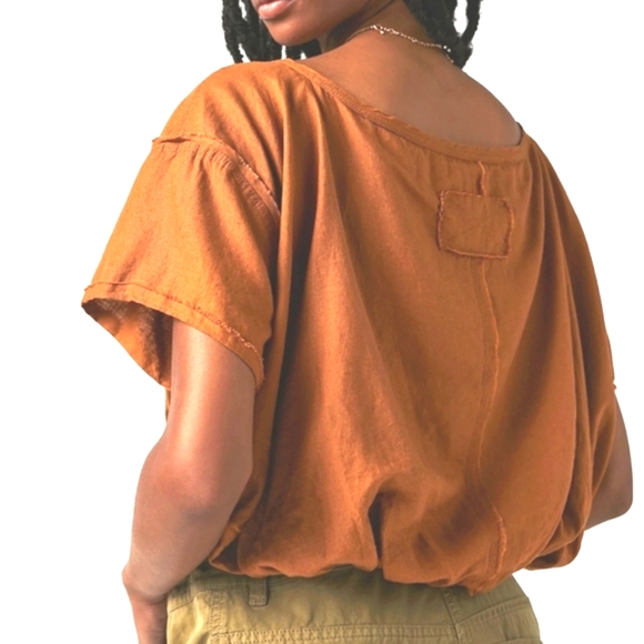 NEW Free People Spiced Pecan Tan Cloud 9 Linen Blend Bubble Tee - Picture 3 of 6
